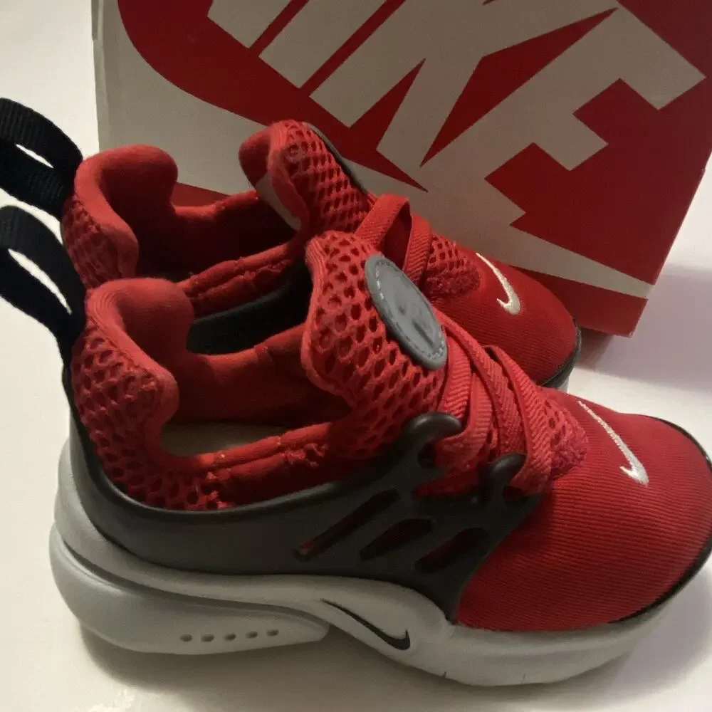 Nike Presto Unisex Kids Low Top Lace-Up Mesh Sneakers Red/Gray/White/Black 7C
